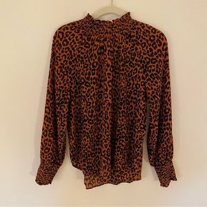 Loft Leopard Print long sleeve mock neck blouse Small